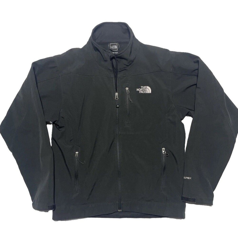 The North Face TNF Apex Jacket Mens Medium Black Softshell Full Zip Fleece Lined